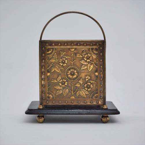 Aesthetic Movement Antique brass magazine rack by William Tonks & Son, 1890`s ca, English